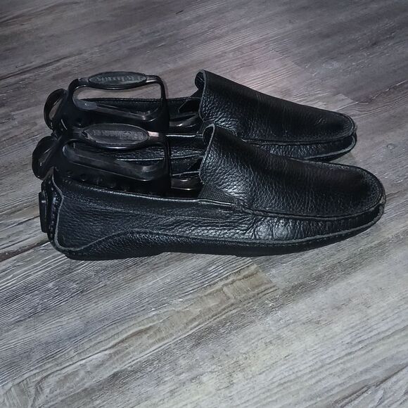 Saks Fifth Ave Men Black Leather Loafers Driving Shoes Sz 7 - Picture 5 of 8